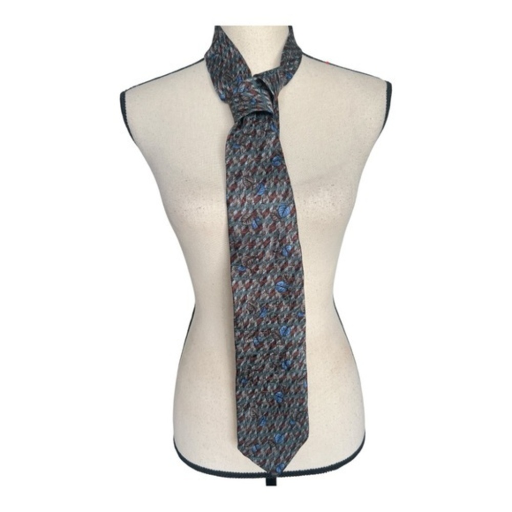 Ermenegildo Zegna Gray and Blue Tie Classic Long Neck Tie
